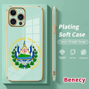 Electroplated Slim Profile TPU Silicone Shell for Iphone 11/12/13/14/15/16/17 Pro Max/Air/Plus, El Salvador Emblem Phone Case with Lens Guard, Shock-Absorbent Dirt-Proof Easy-To-Clean Protection Accessory Gift