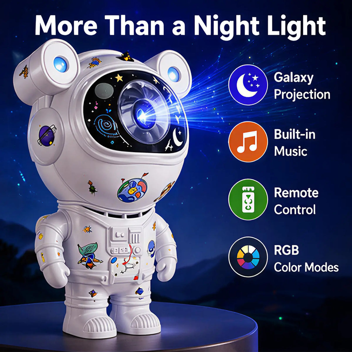 GLOWNEST Astronaut Galaxy Projector Lamp - 8-Mode RGB Lights, Remote Control, Audio Function, Adjustable Space Projection, Indoor Use Decor, Ideal for Kids & Adult Gifting, Birthday, Housewarming