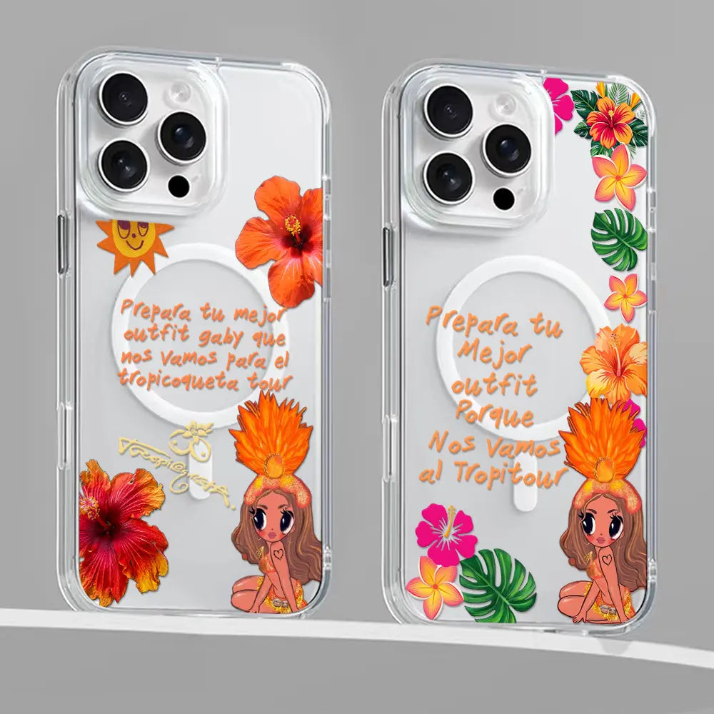 Tropical Latina Doll Magnetic Phone Case for Iphone 17/16/15/14/13/12/11/Xs/Pro Max/Plus/Air, Orange Music Tour Fan Art Case for Samsung S26/S25/S24/S23/S22/Plus/Ultra/Fe/A56/A54,Magsafe Wireless Clear Shockproof Protective Cover La Bichota Pop Lover Gift