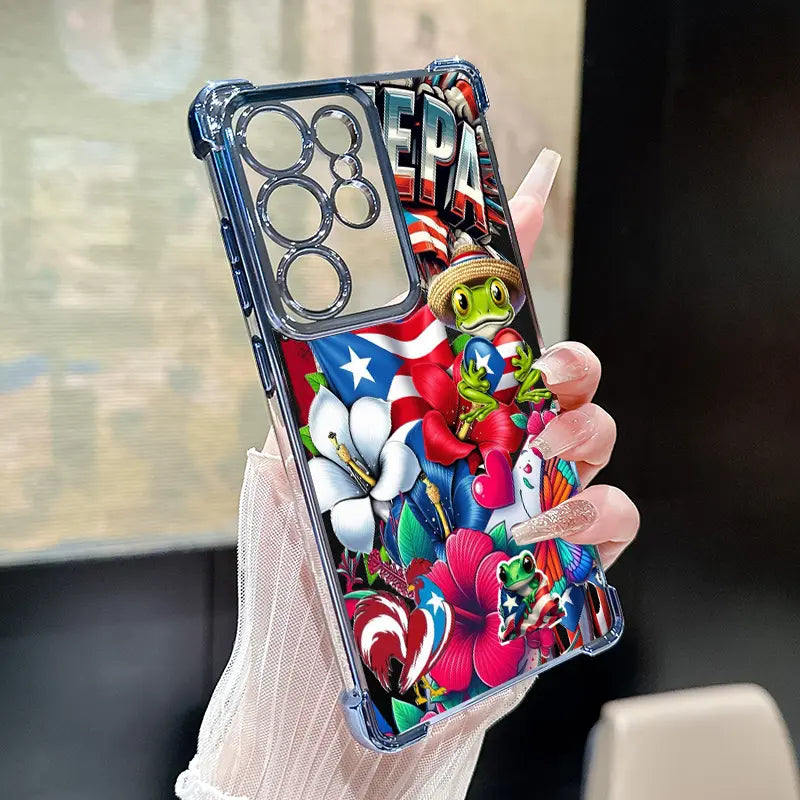 Protective Phone Case for Samsung Galaxy Series (S22+, S23 Ultra, S24 Plus, S25, S26 Edge) - 4-Corner Air Cushion, Anti-Drop, Shockproof Mobile Phone Accessories for Puerto Rico Tribute