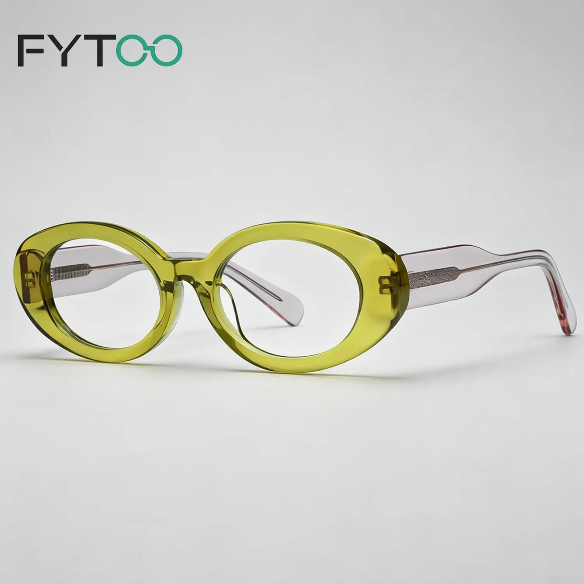 FYTOO Transparent Green & Pink Colorblock Oval Acetate Glasses - Retro Y2K Statement Fashion Accessory Eyewear, Trendy Color Smooth Sturdy Frames 1502-05