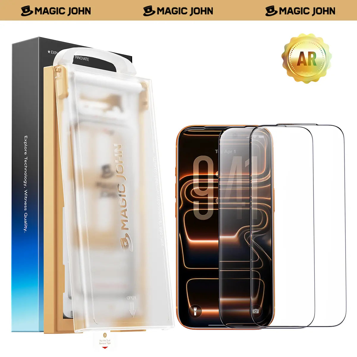 MAGIC JOHN AR Anti-Glare HD Screen Protector for Phone, Outdoor Sunlight Clear Viewing | Ultra-Thin Black Border Full Coverage | 3D Curved Edge Smooth Touch | Earpiece Dust Protection | Scratch & Impact Resistant | AR Clarity / 28° Privacy Options, Access