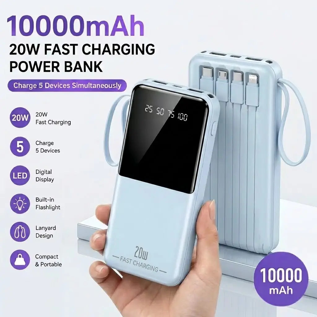 10000Mah Portable Power Bank with Digital Display Built-In Cables,20W Pd Fast Charging Portable Charger for Iphone &Android Travel Essentials Giftideas Tiktokshopbacktoschool