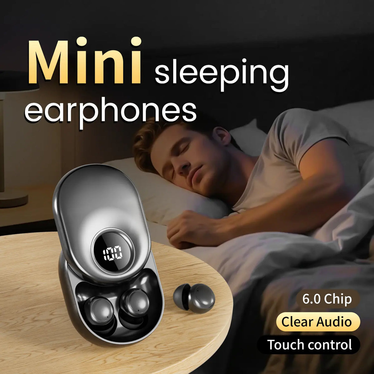 MSHUKCOE Mini Invisible Sleep Earbuds - Side Sleep Comfort (No Ear Pressure) | 360° Rotating Charging Case |Waterproof Headsets | Bluetooth 6.0 Clear Audio Headphones | Touch Control - Perfect for Study/Work/Sleep | Ultra-Small Wireless Earphones Summerwi
