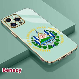 Electroplated Slim Profile TPU Silicone Shell for Iphone 11/12/13/14/15/16/17 Pro Max/Air/Plus, El Salvador Emblem Phone Case with Lens Guard, Shock-Absorbent Dirt-Proof Easy-To-Clean Protection Accessory Gift