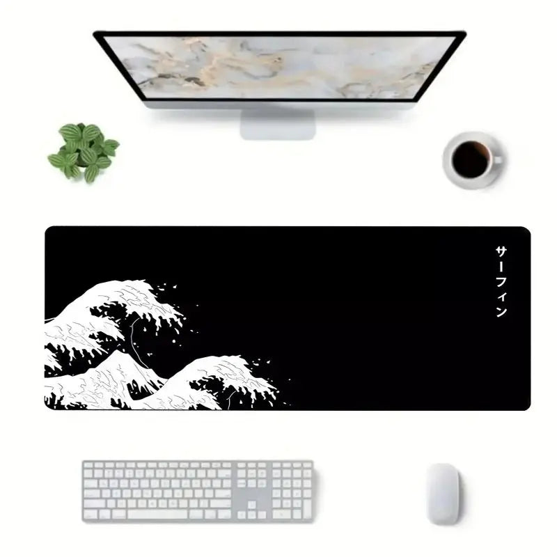 Large Wave Print Non-Slip Mouse Pad - 1 Count, Anti-Slip Base, Home Supply, Office Accessory