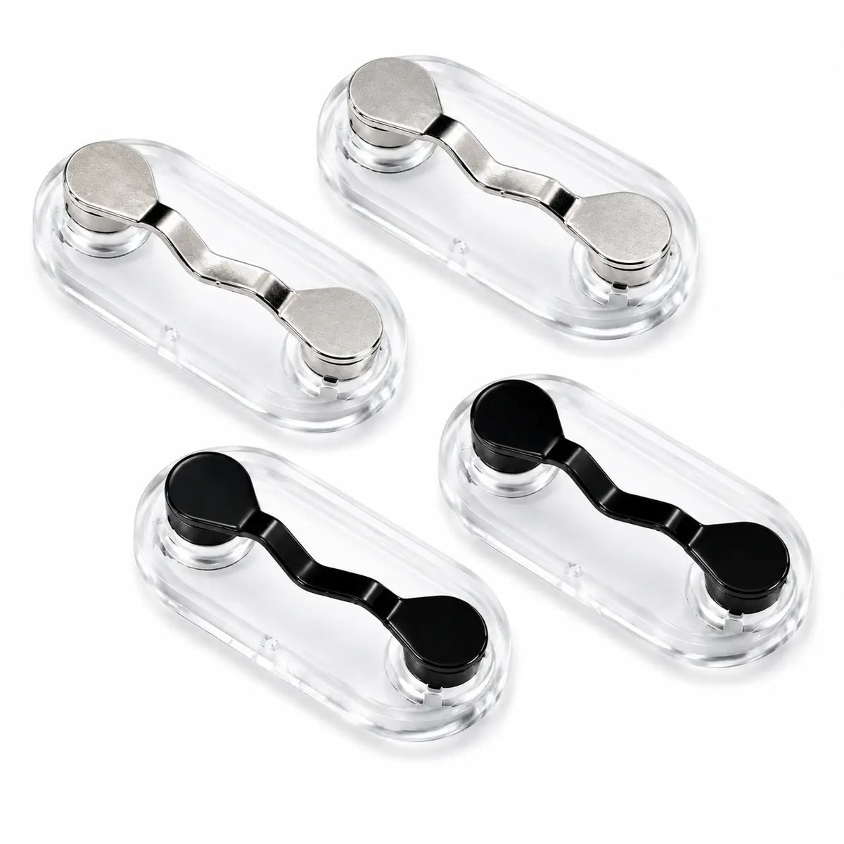 Unisex 2-Pack Stainless Steel Black Magnetic Eyeglass Holder Clips - Compact, Portable Fastener for Sunglasses, Reading Glasses (2-Pair Set), Two Pairs Set