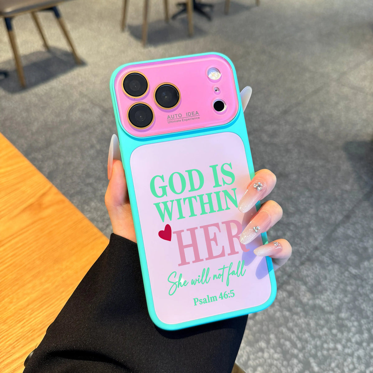 Psalm 46:5 God Is within Her She Will Not Fall Christian Bible Verse Color Block Phone Case for Iphone 17 16 15 14 13 Pro Max Pro Air plus Models TPU PC Crystal Style Protective Cover with Raised Camera Edge Faith Gift for Women NN221, Bible Verses