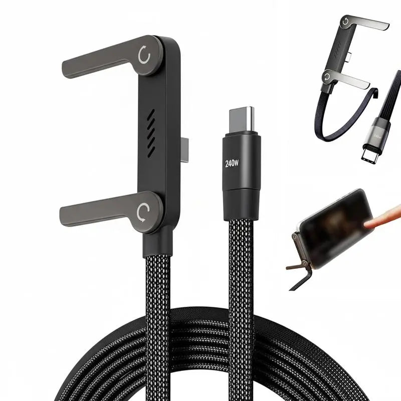 240W Super Fast Charging Type-C Cable | 2-In-1Invisible Phone Stand Charger for Gaming &Travel