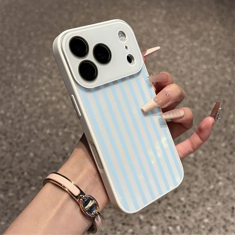 Two-Tone Vertical Striped Phone Case Minimalist Skin-Feel Crystal Combining a Premium Skin-Friendly Texture and Clean Solid-Color Design Perfect for Elevating Your Device with a Chic Luxurious Touch for Iphone 17 16 15 14 13 12 11Plus Pro Max