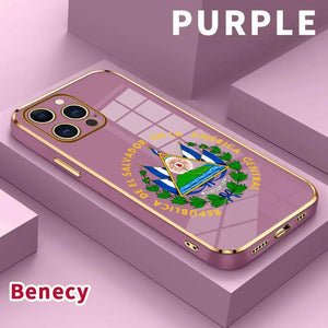 Electroplated Slim Profile TPU Silicone Shell for Iphone 11/12/13/14/15/16/17 Pro Max/Air/Plus, El Salvador Emblem Phone Case with Lens Guard, Shock-Absorbent Dirt-Proof Easy-To-Clean Protection Accessory Gift