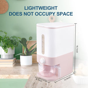 22.5-25 Lbs Pink Rice Dispenser, Rice Storage Container, Pink Rice Storage Container with Measuring Cup, Rice Holder Bucket for Household Kitchen Rice Soybean Corn