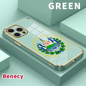 Electroplated Slim Profile TPU Silicone Shell for Iphone 11/12/13/14/15/16/17 Pro Max/Air/Plus, El Salvador Emblem Phone Case with Lens Guard, Shock-Absorbent Dirt-Proof Easy-To-Clean Protection Accessory Gift