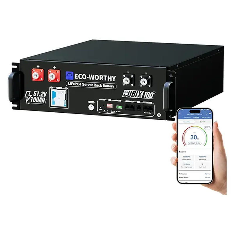 ECO-WORTHY Cubix100 48V 100Ah Lifepo4 Lithium UL9540 Server Rack Battery | UL9540A & UL1973 & CEC Listed, Support Bluetooth & Wifi,5120Wh Energy Storage System for Emergency,Home Backup Power,Off-Grid, Backup Power Supply, Large Capacity Battery, Solar Po
